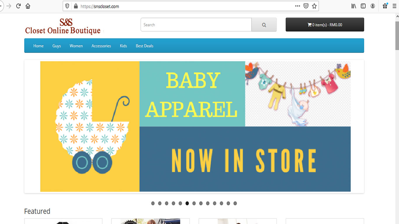 SNS Closet Website Home Page